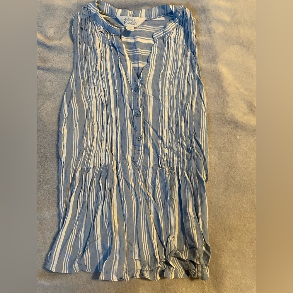Market & Spruce Blue and White Striped Cinched Waist Tank Top